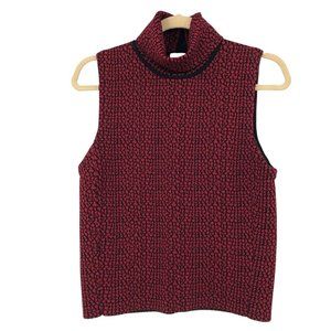 Cinq a Sept Turtleneck Red Black Sleeveless Sz L Alligator Crocodile Print